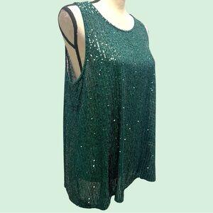 CeCe Emerald Green Sequin Top NWT